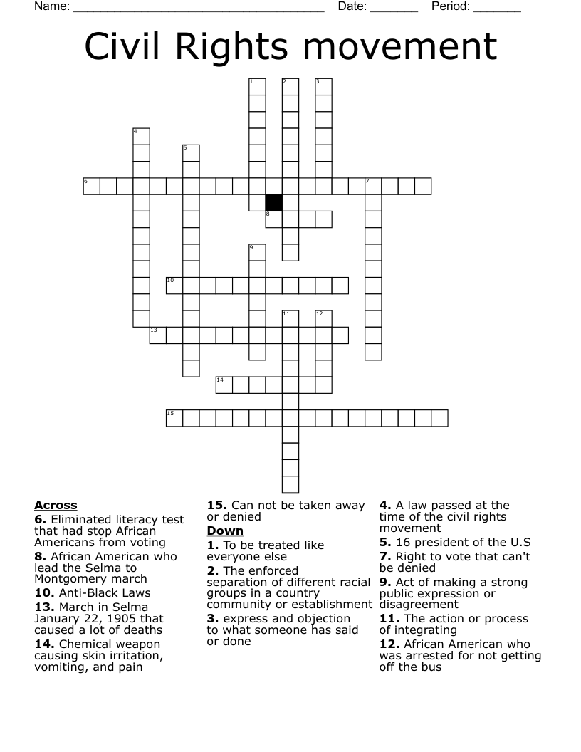 Civil Rights movement Crossword