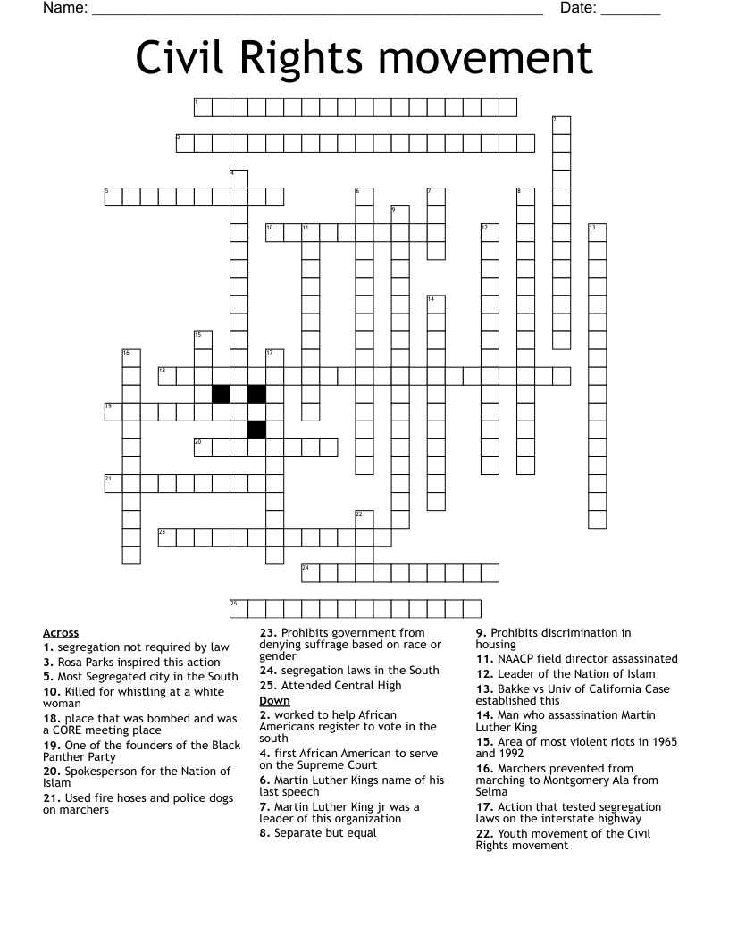 Civil Rights movement Crossword