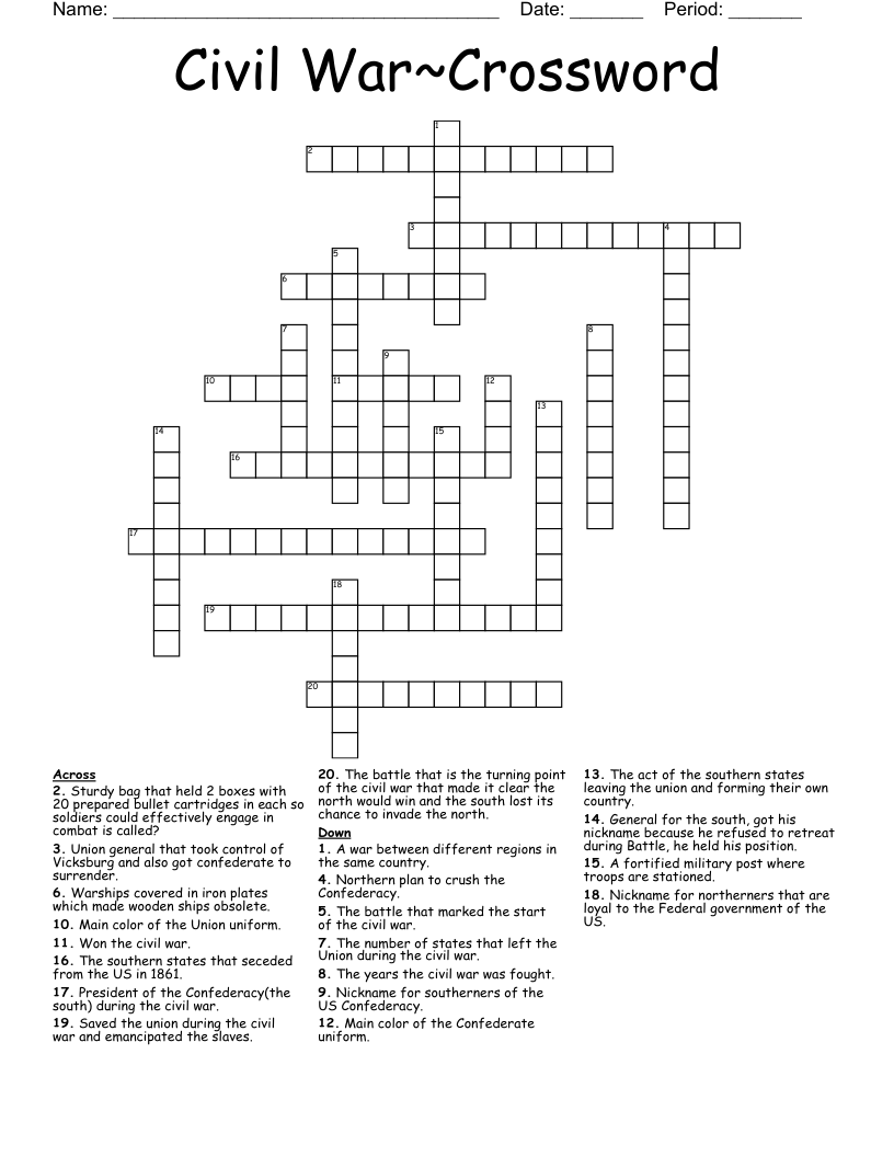 Civil War~Crossword