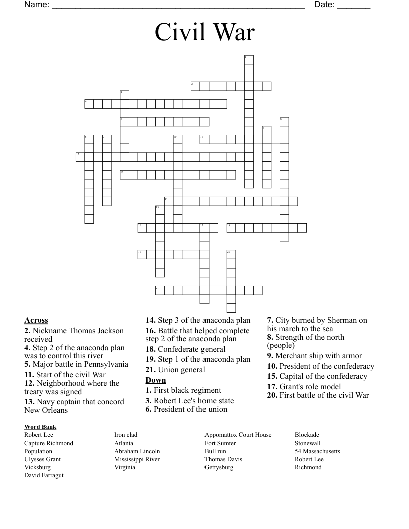 Civil War Crossword