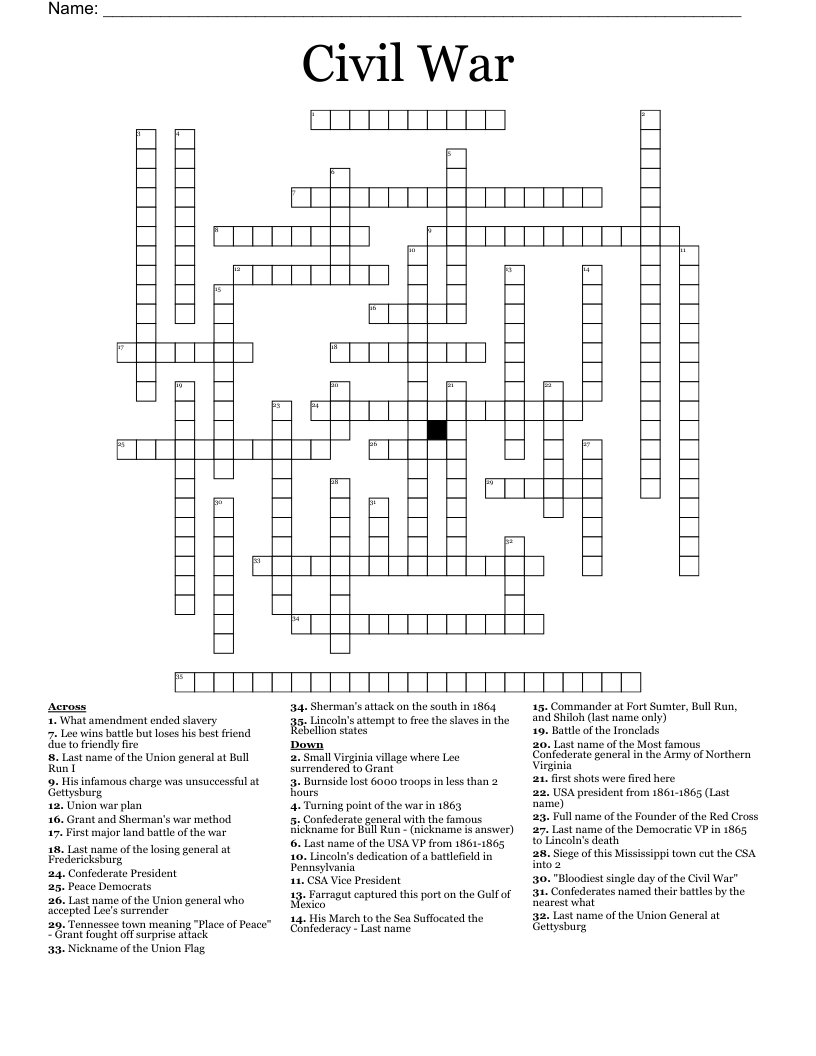 Civil War Crossword