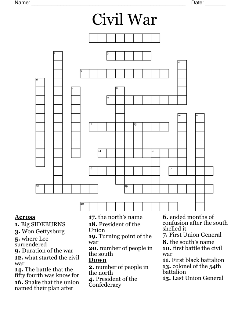 Civil War Crossword