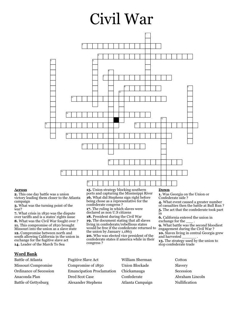 Civil War Crossword