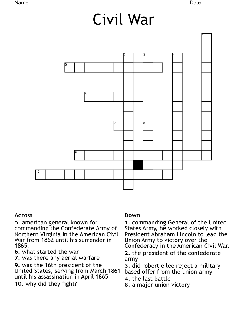 Civil War Crossword