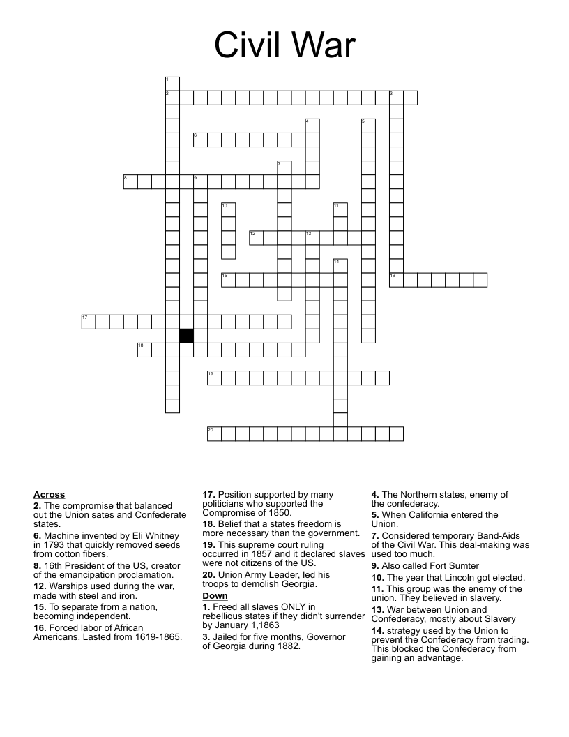 Civil War Crossword