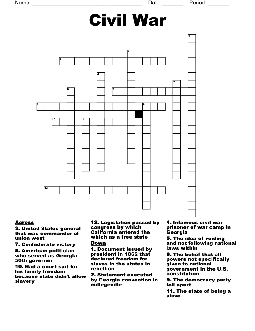 Civil War Crossword