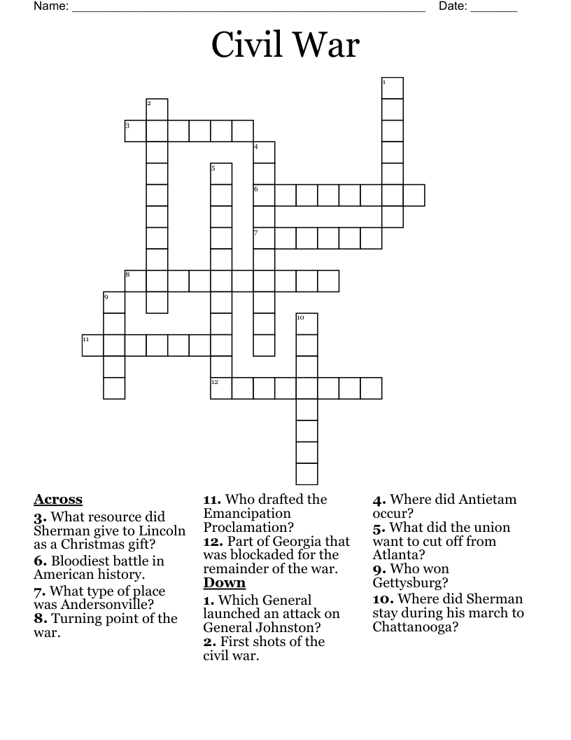 Civil War Crossword