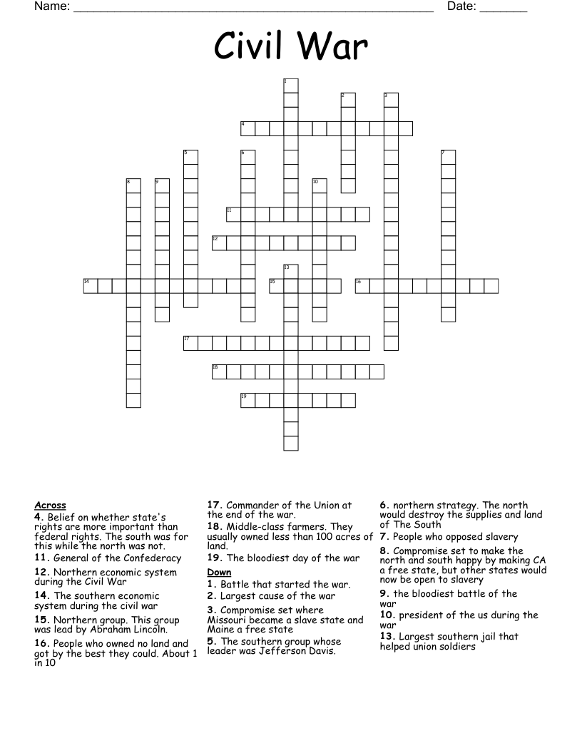 Civil War Crossword
