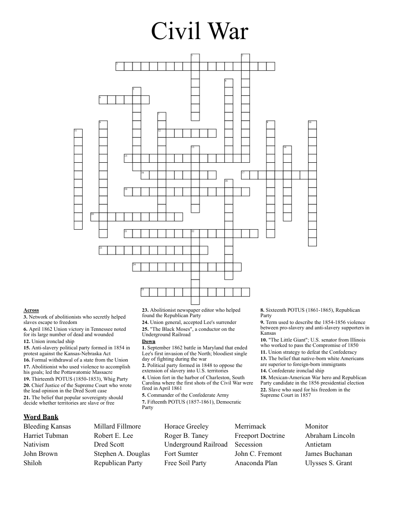 Civil War Crossword