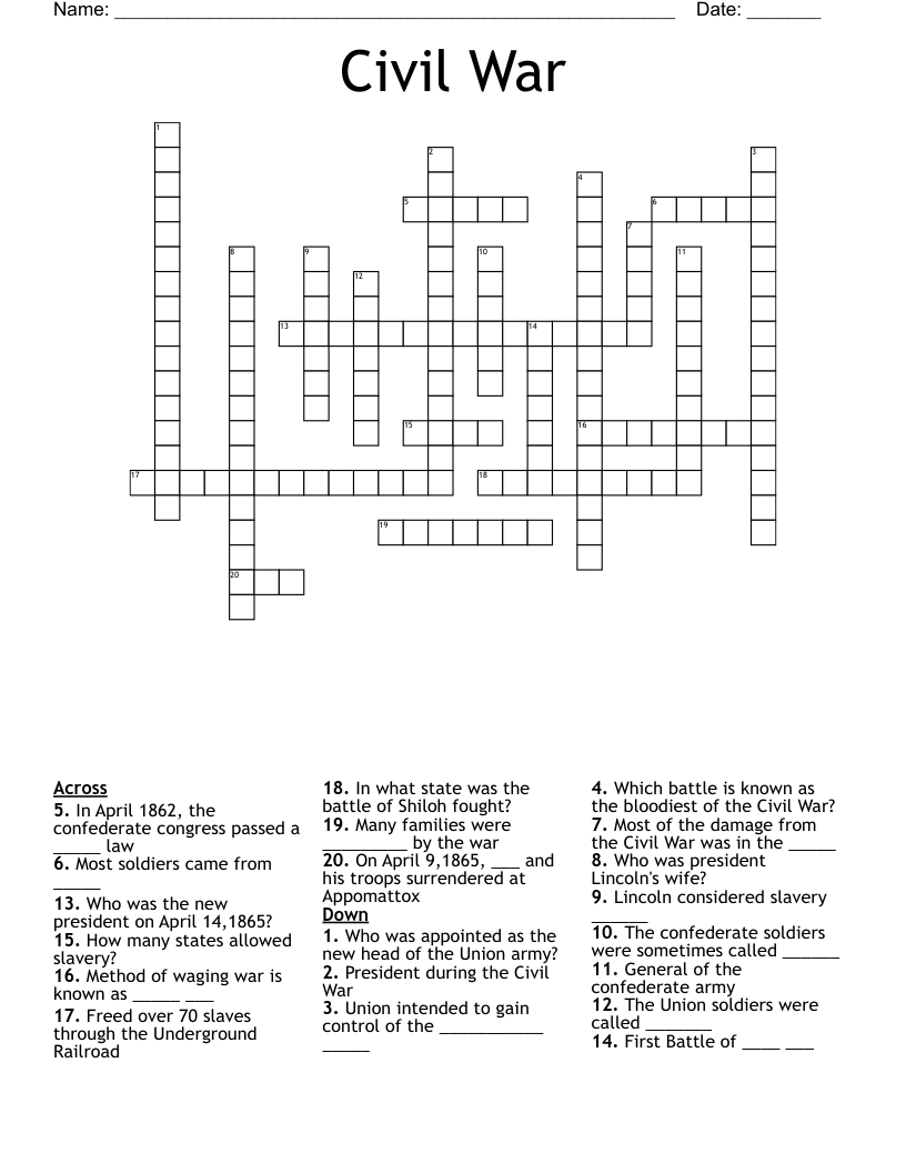 Civil War Crossword