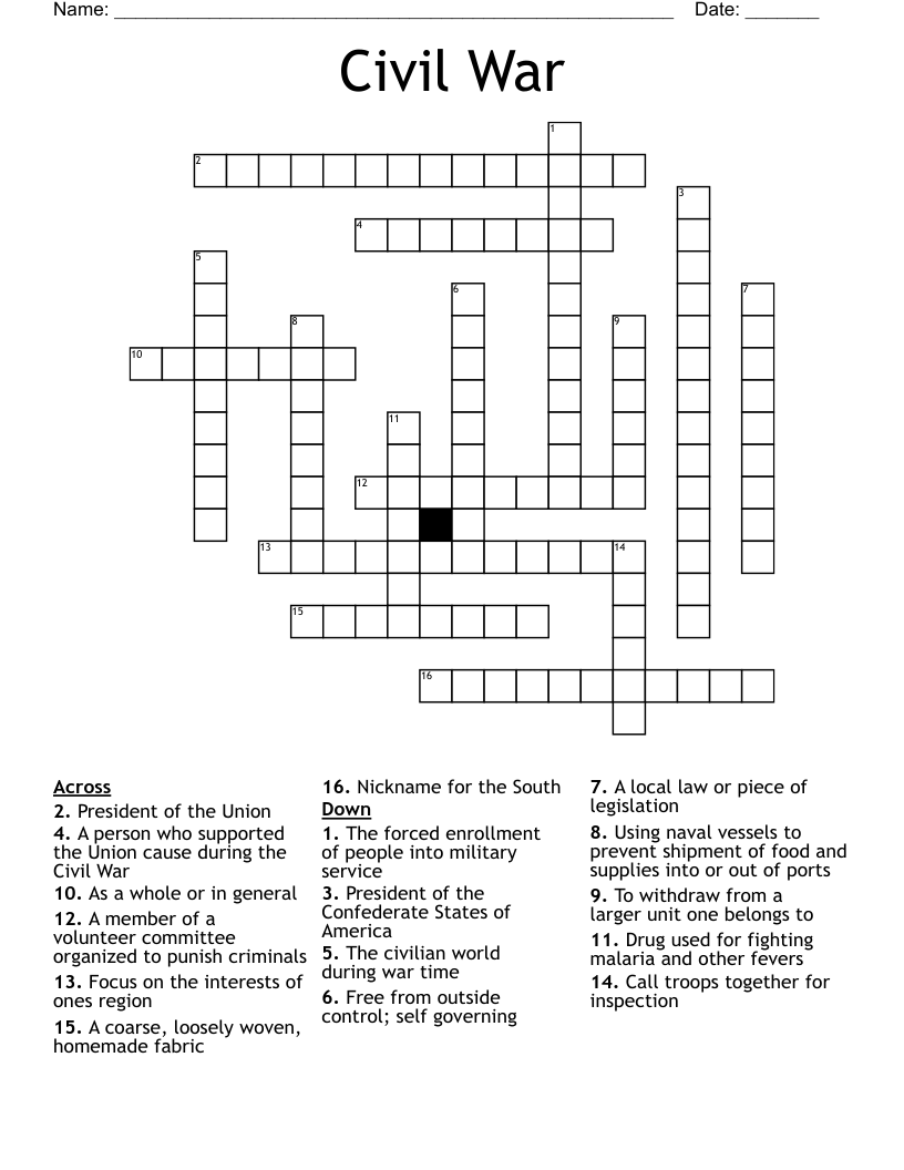 Civil War Crossword