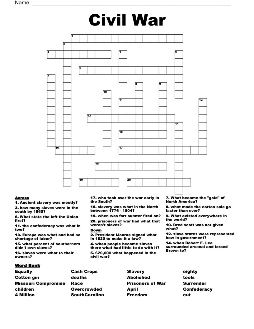 Civil War Crossword