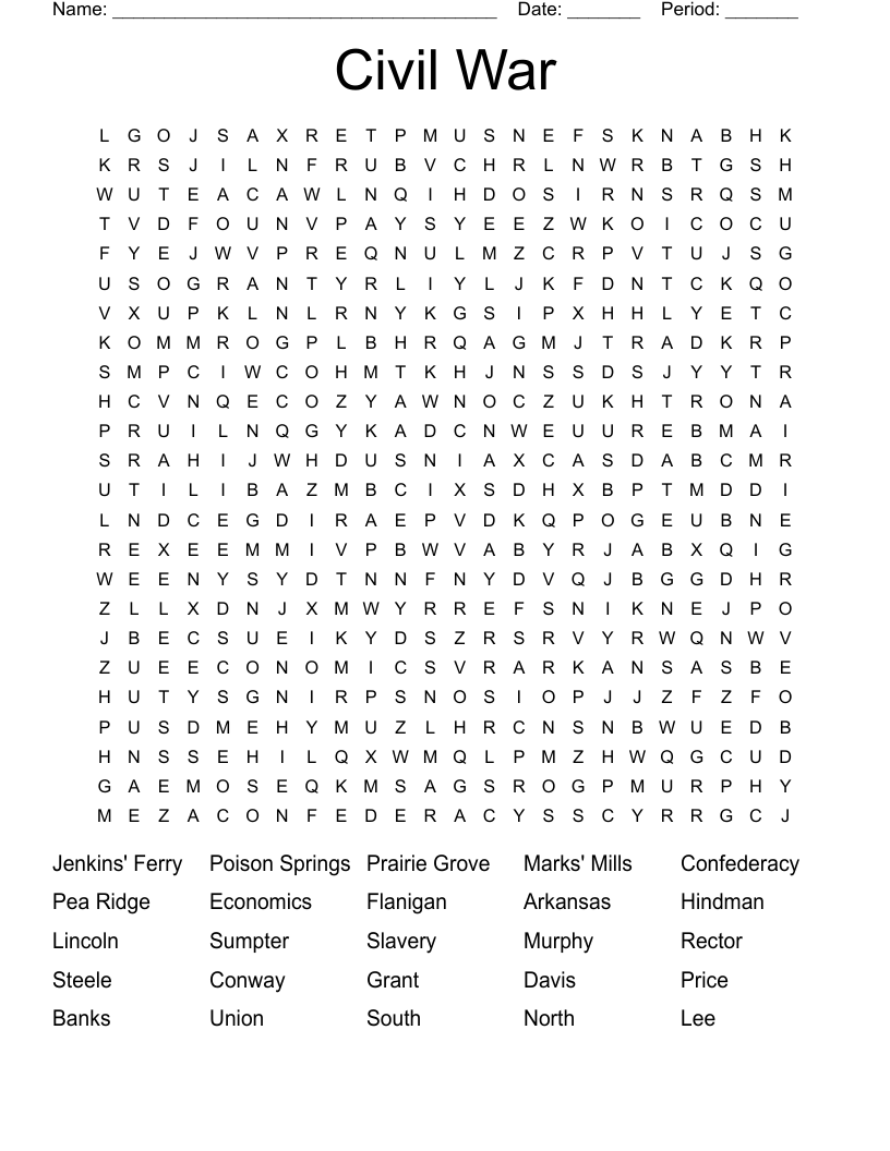 Civil War Word Search