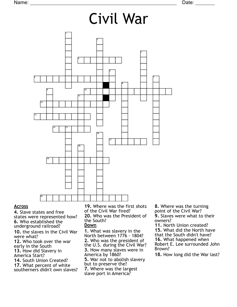 Civil War Crossword