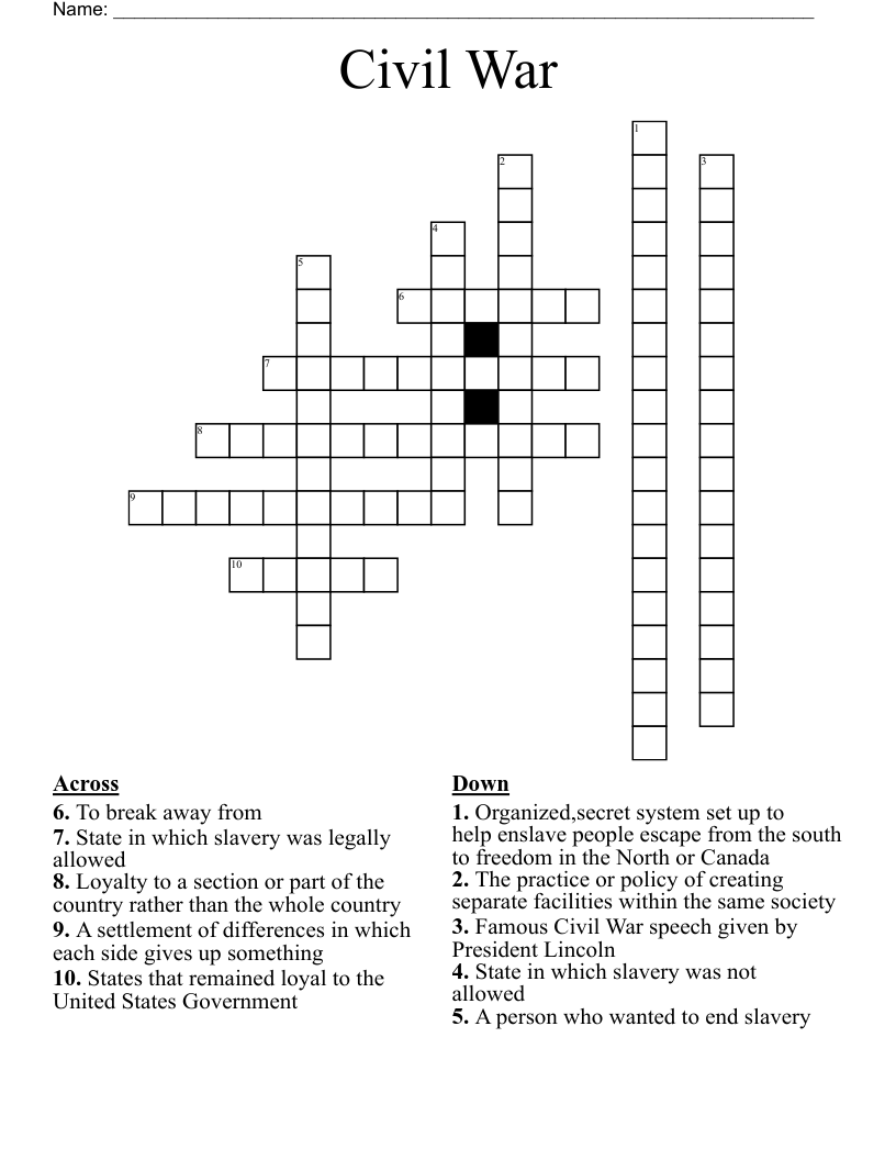 Civil War Crossword
