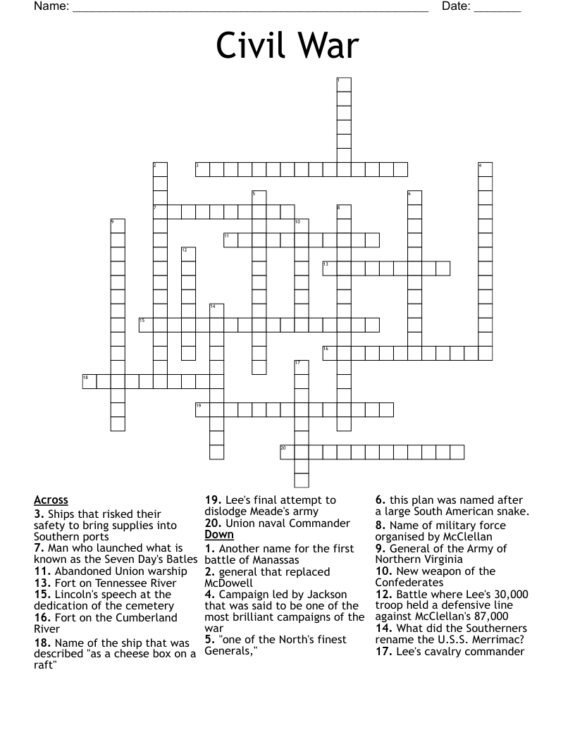 Civil War Crossword