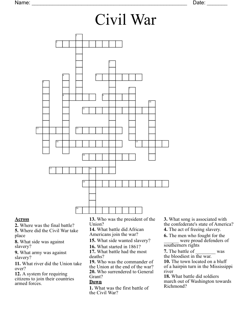 Civil War Crossword