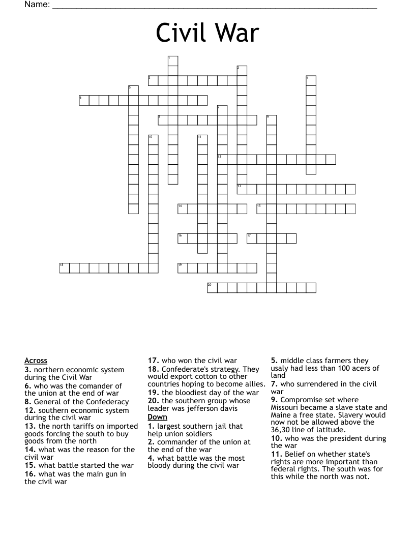 Civil War Crossword
