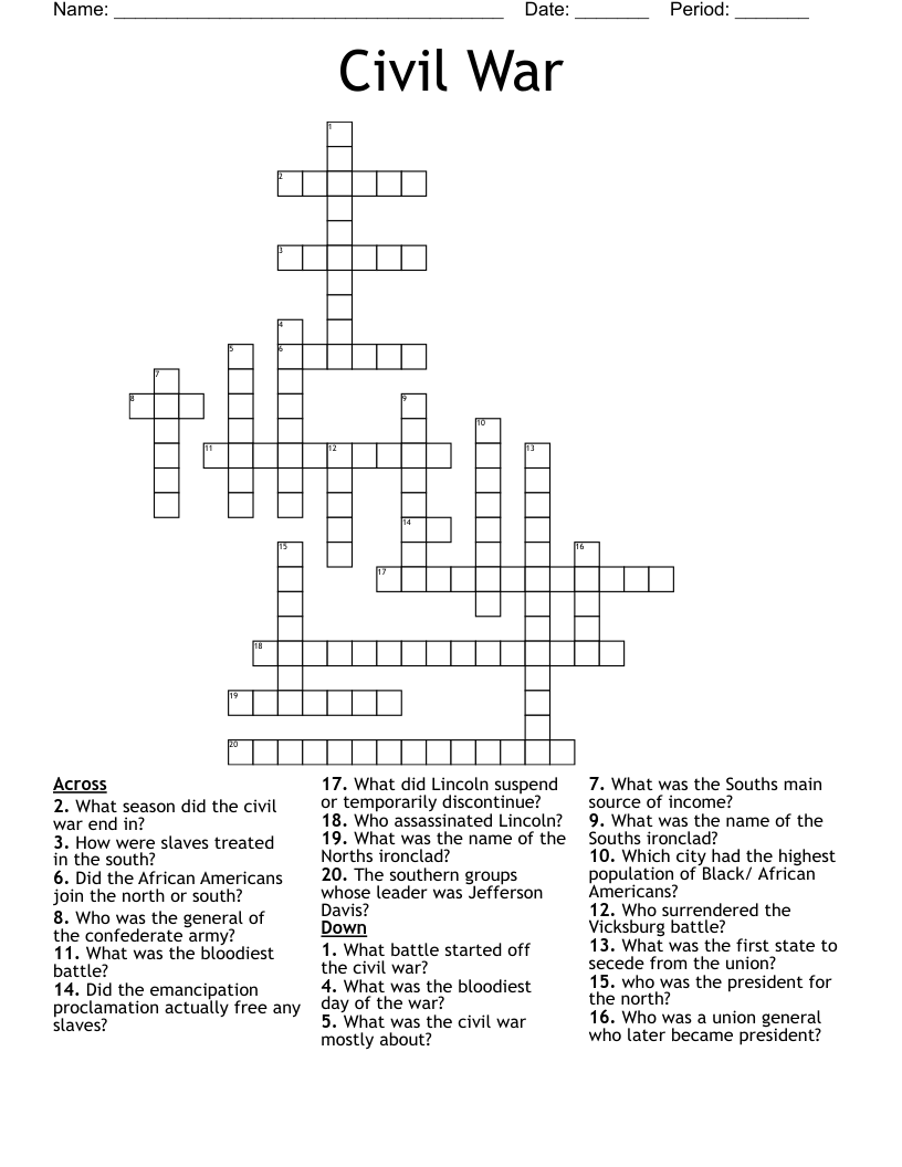 Civil War Crossword