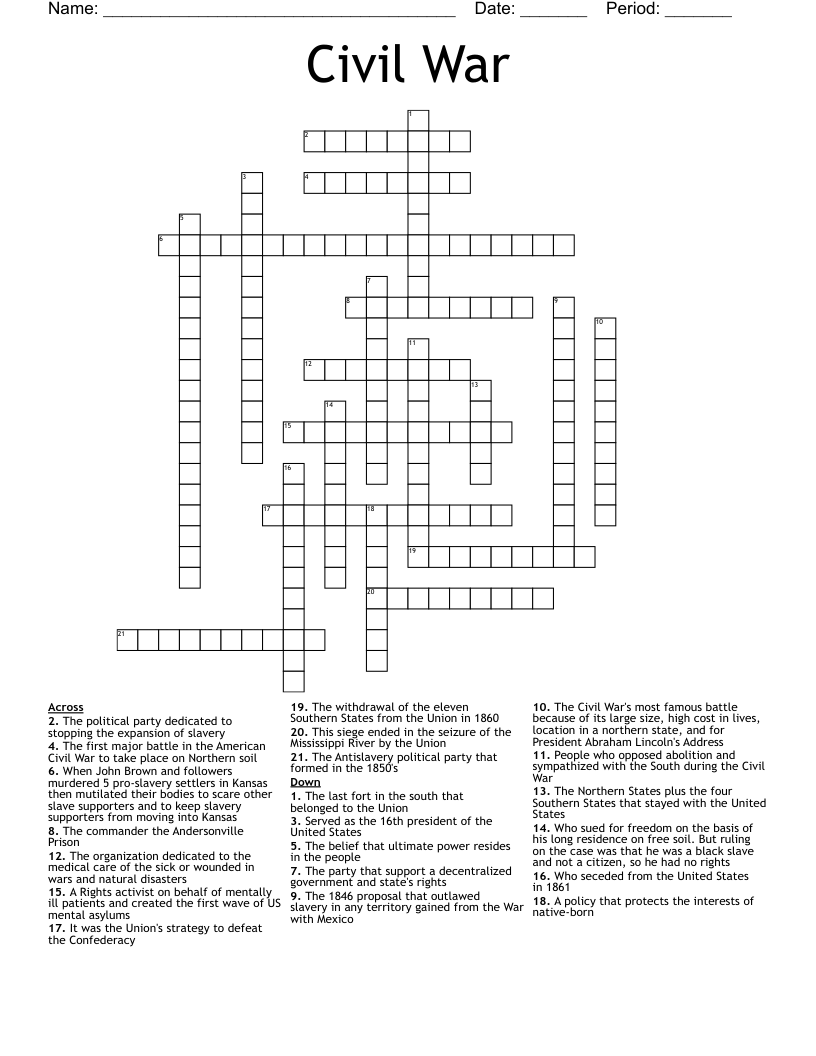 Civil War Crossword