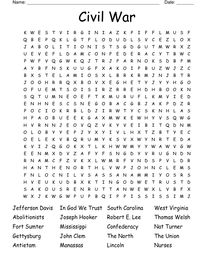 Civil War Word Search