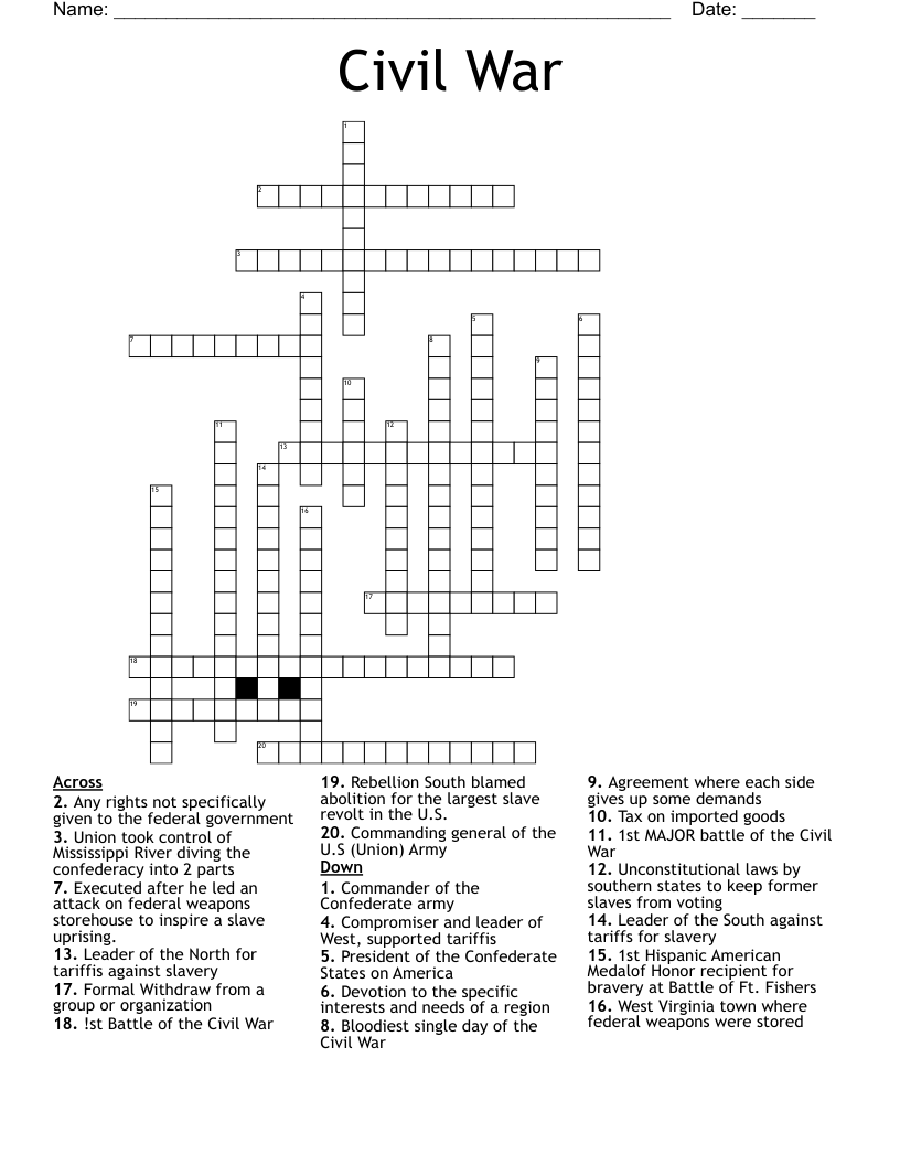 Civil War Crossword