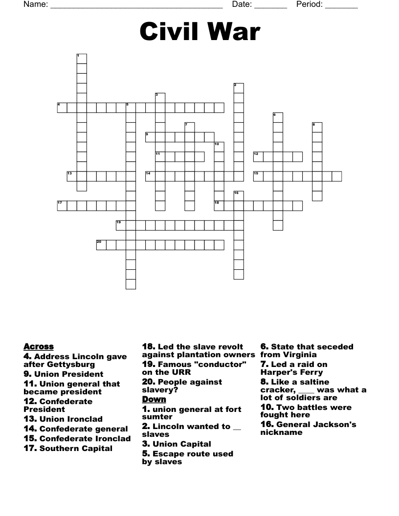 Civil War Crossword