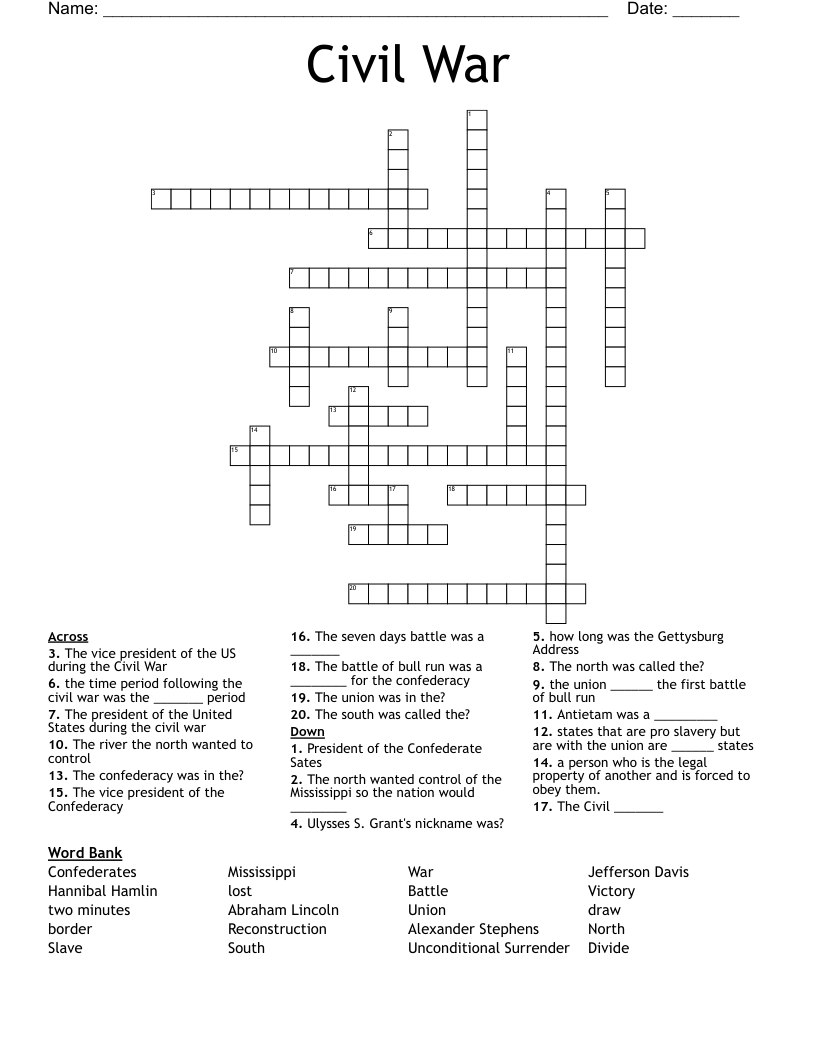Civil War Crossword