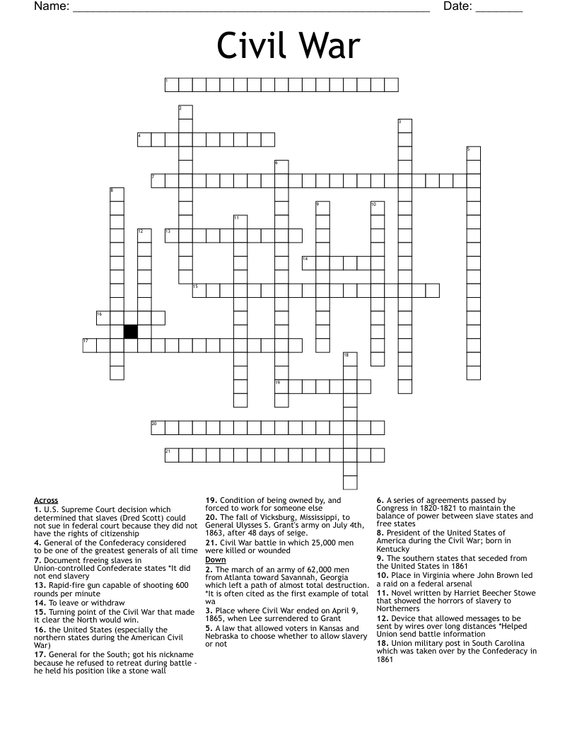 Civil War Crossword