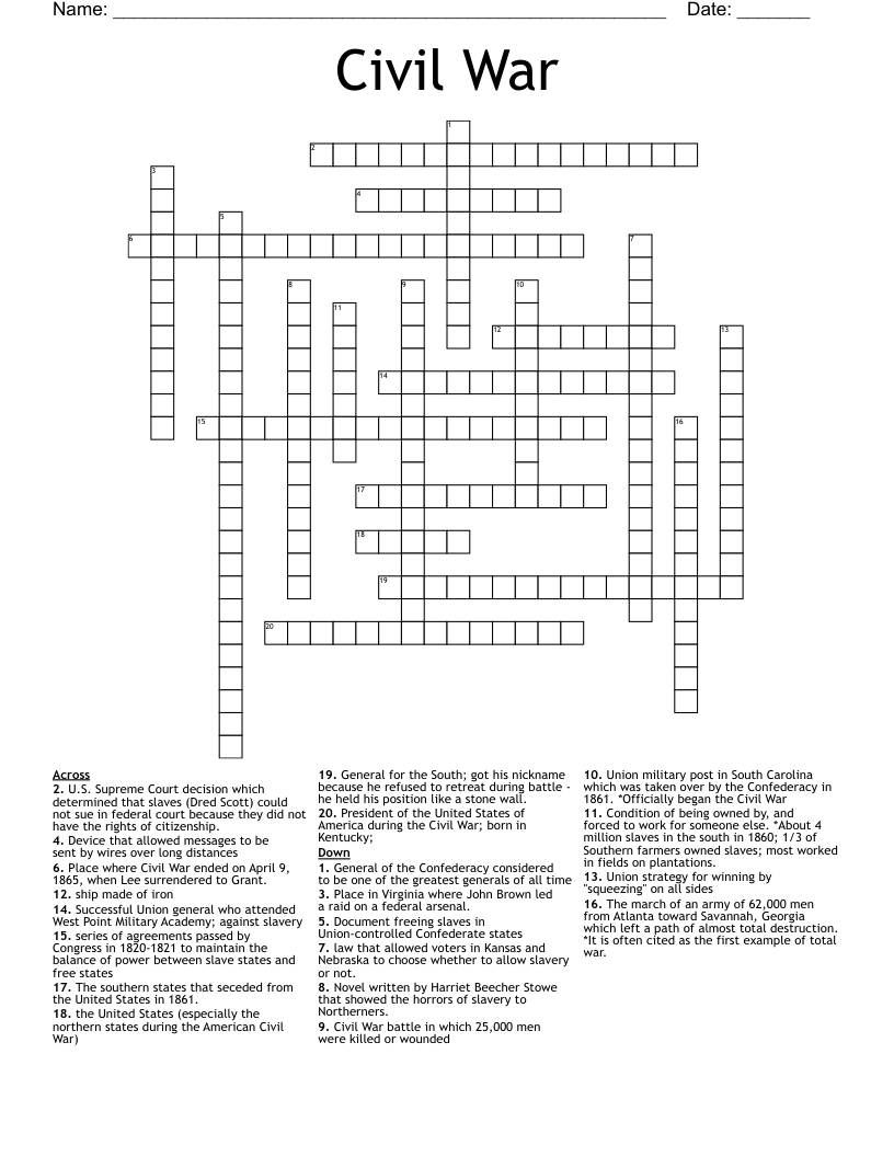 Civil War Crossword