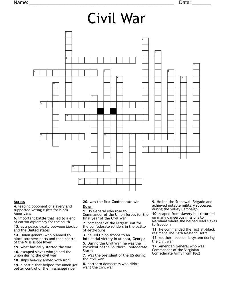 Civil War Crossword