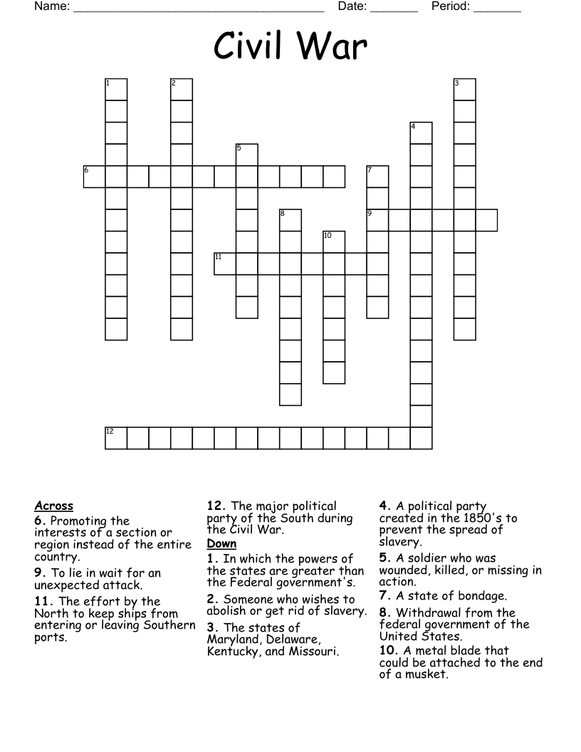 Civil War Crossword