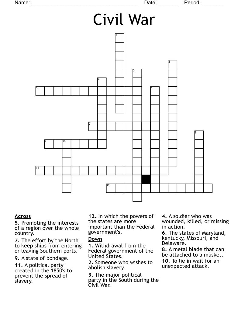 Civil War Crossword