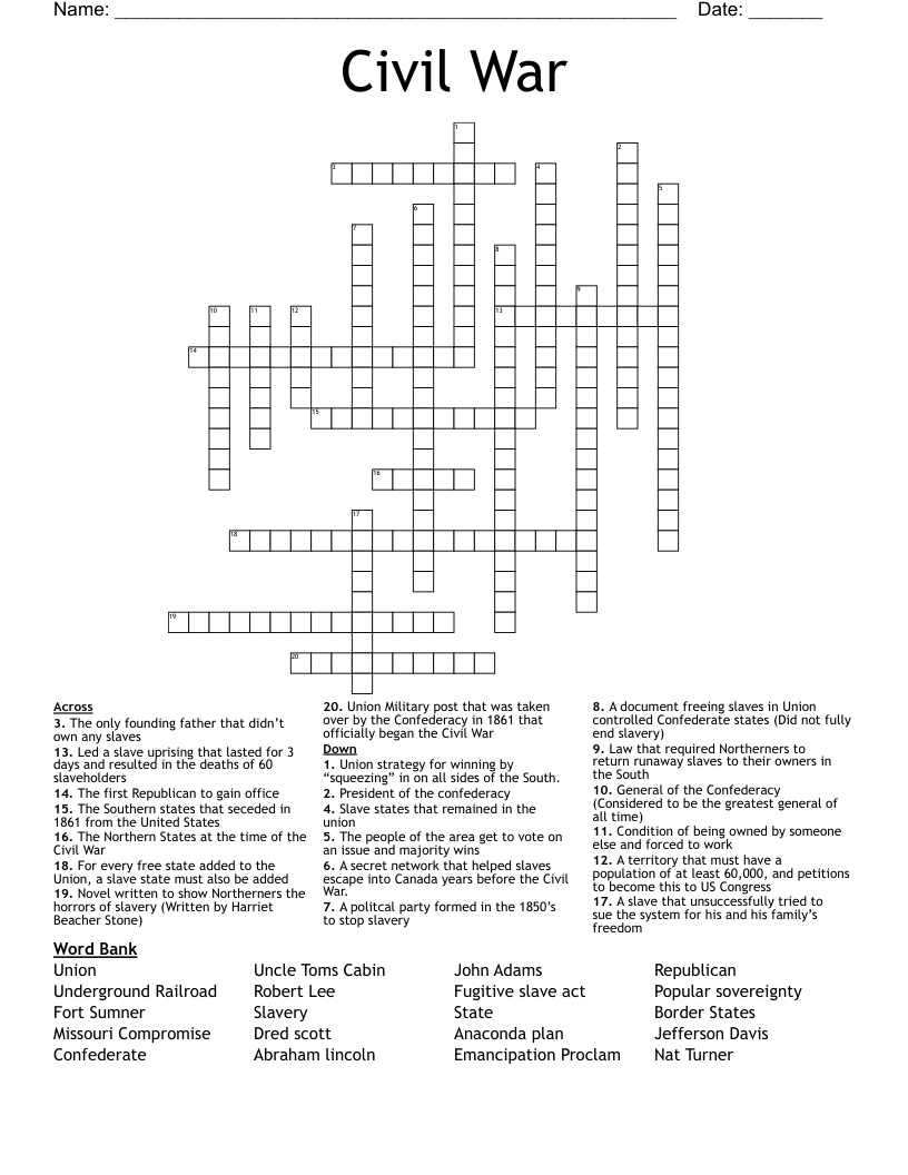Civil War Crossword