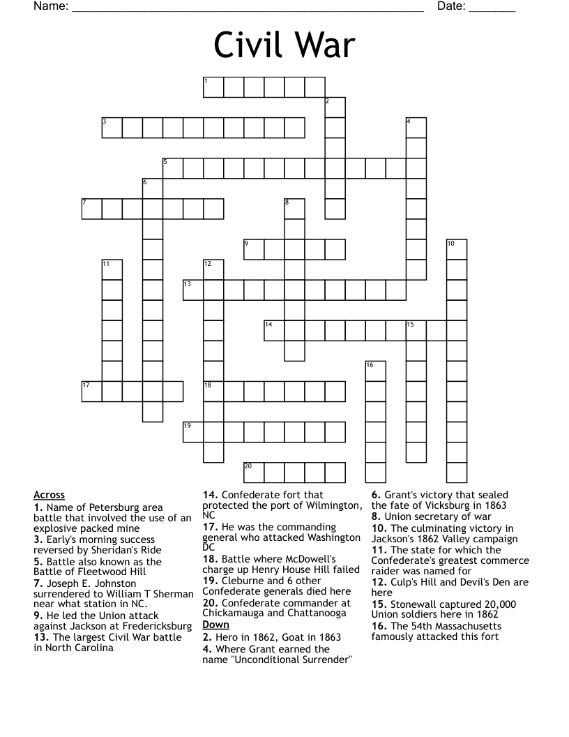 Civil War Crossword
