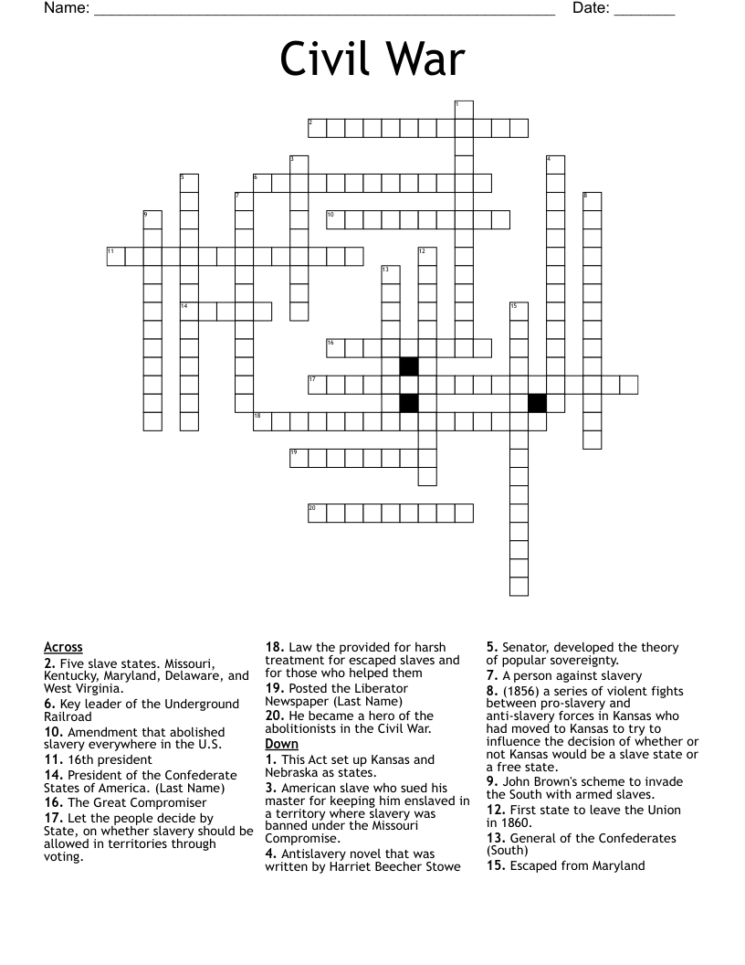 Civil War Crossword