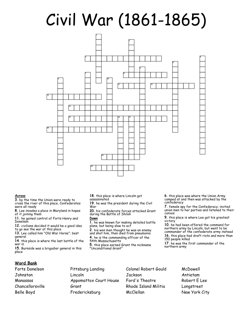 Civil War (1861-1865) Crossword