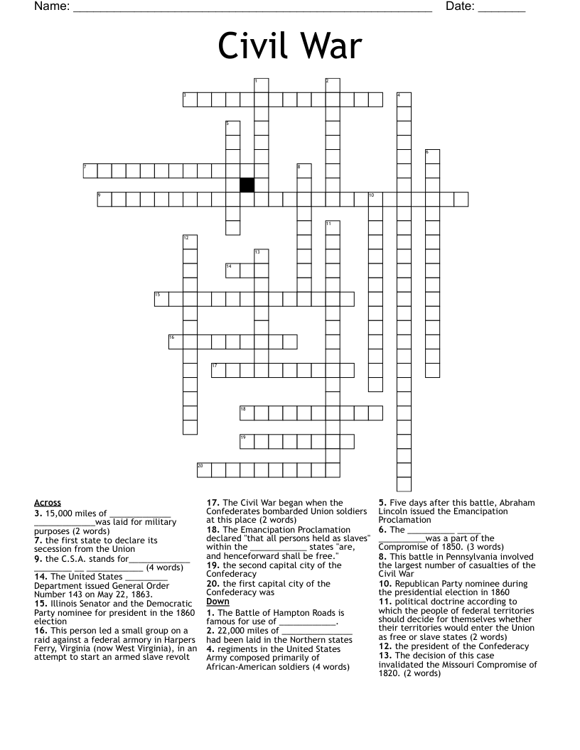 Civil War Crossword