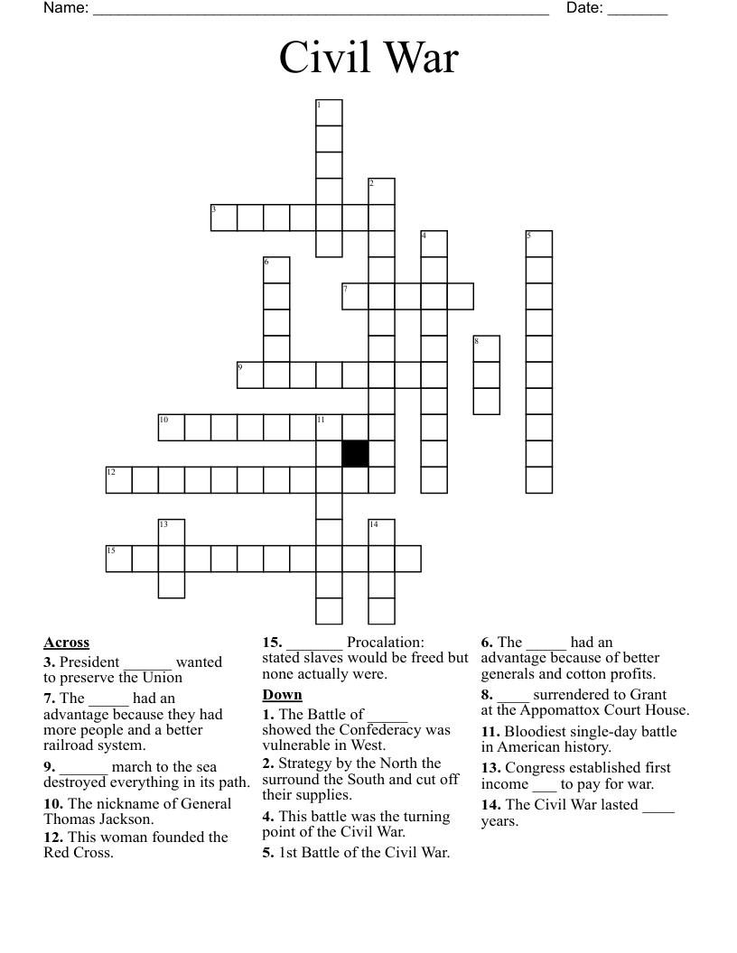 Civil War Crossword