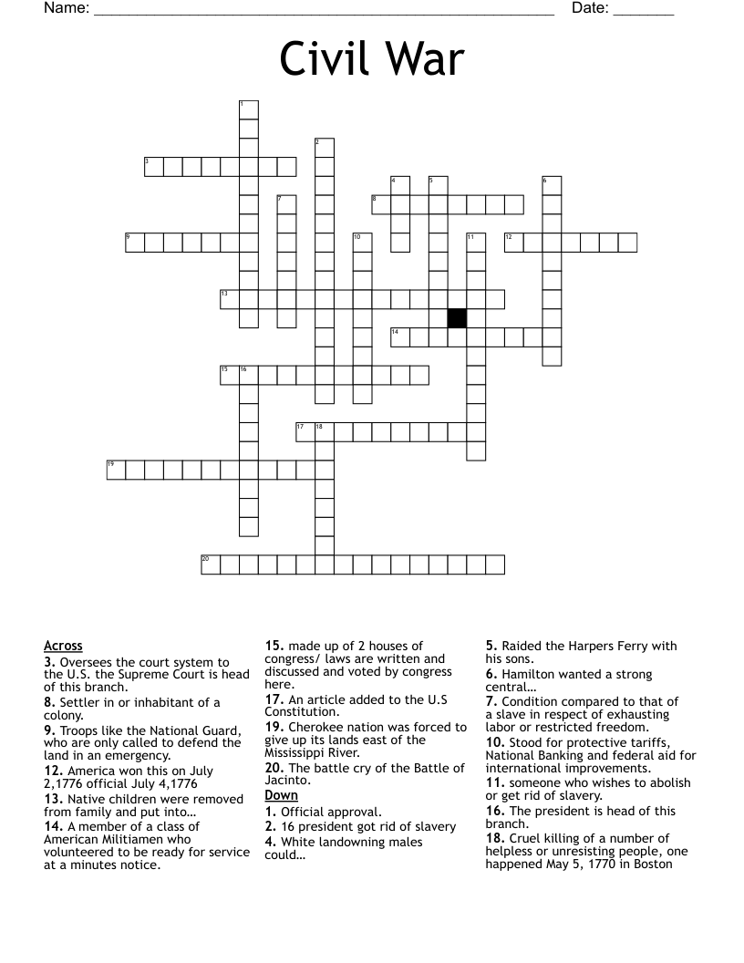 Civil War Crossword