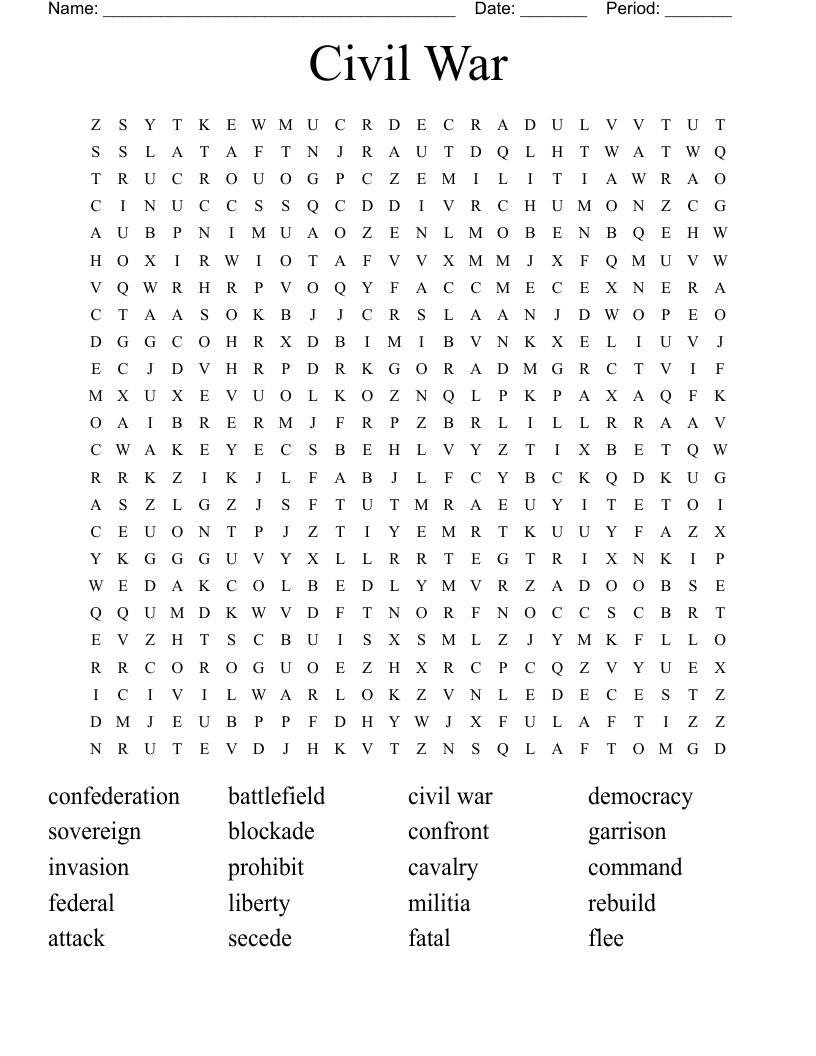 Civil War Word Search