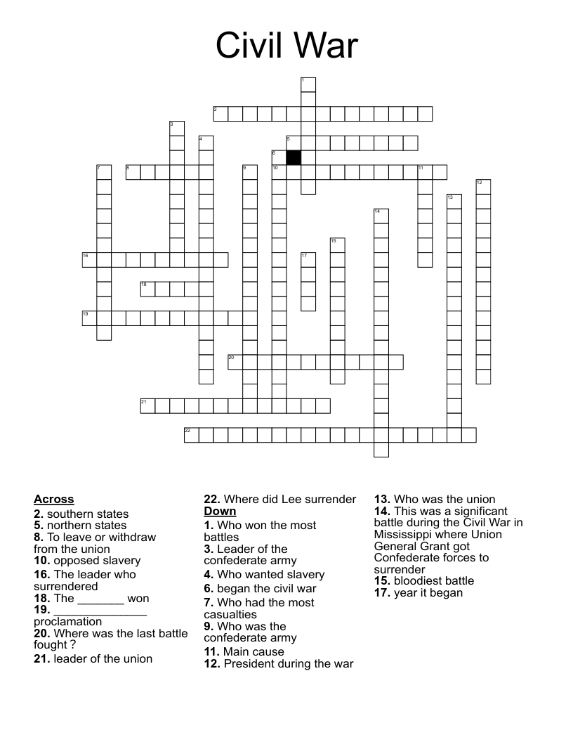 Civil War Crossword