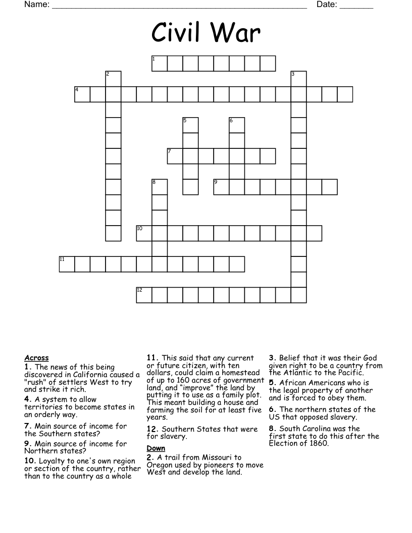 Civil War Crossword
