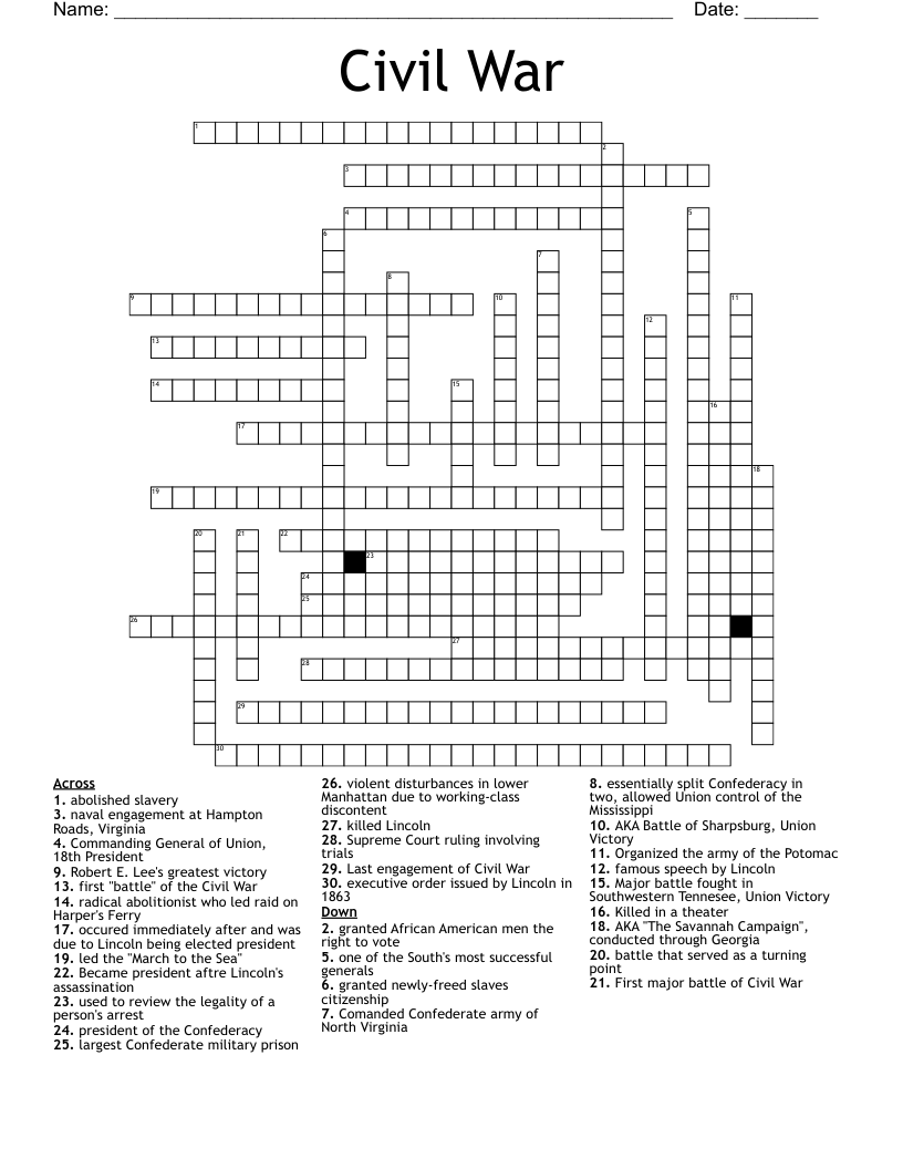 Civil War Crossword