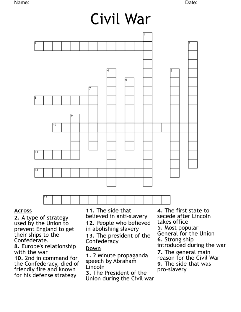 Civil War Crossword