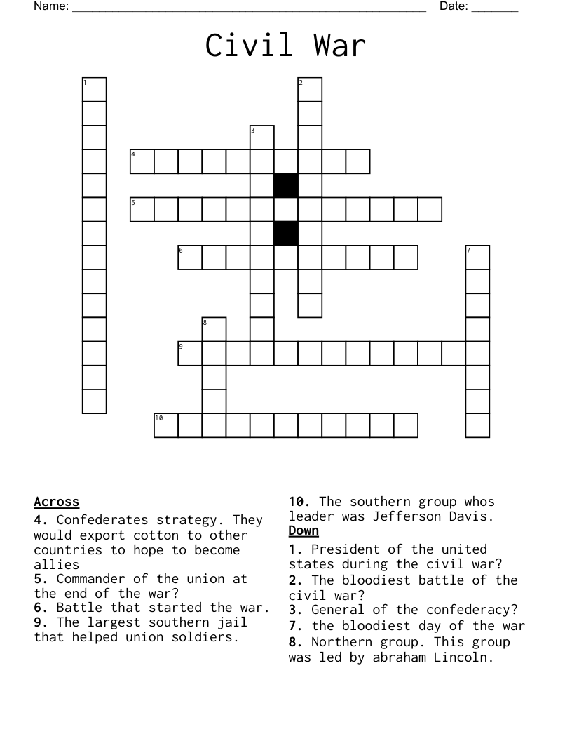 Civil War Crossword