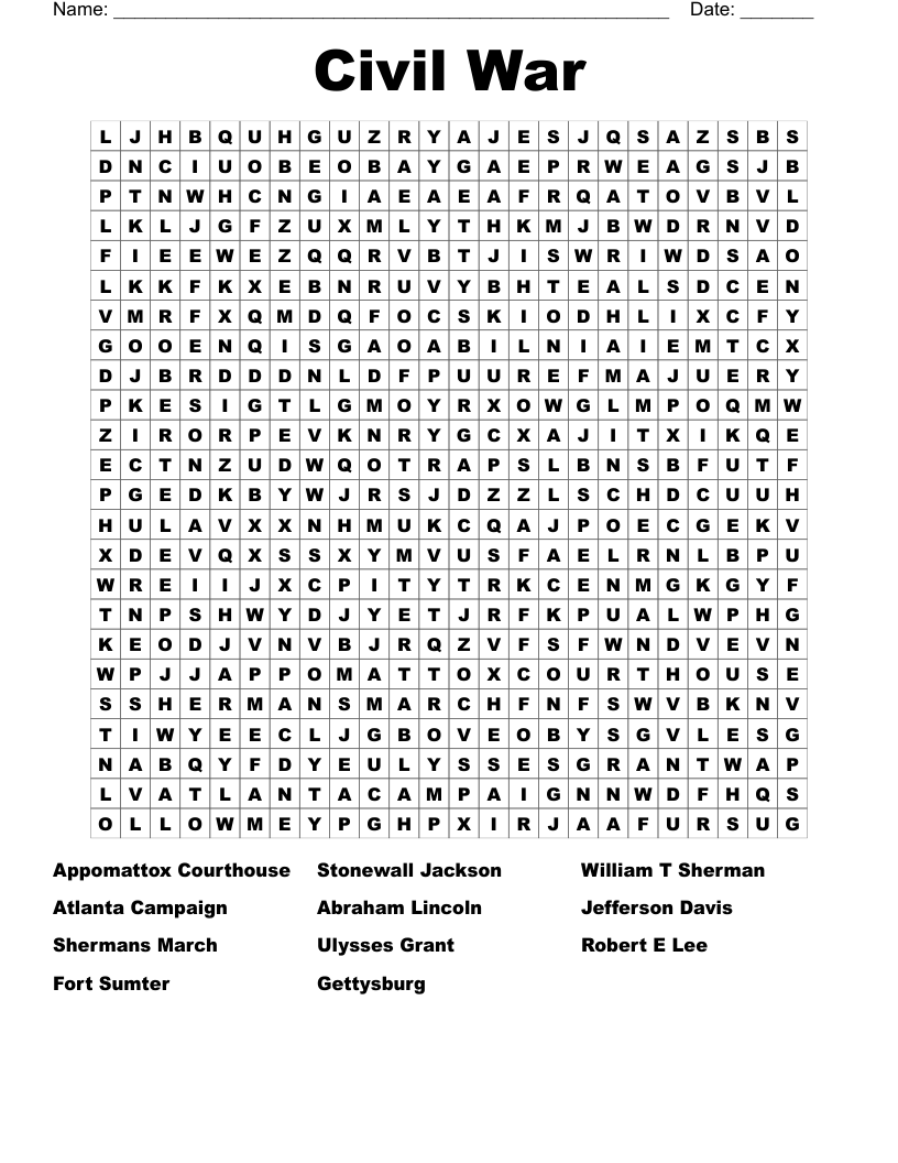 Civil War Word Search
