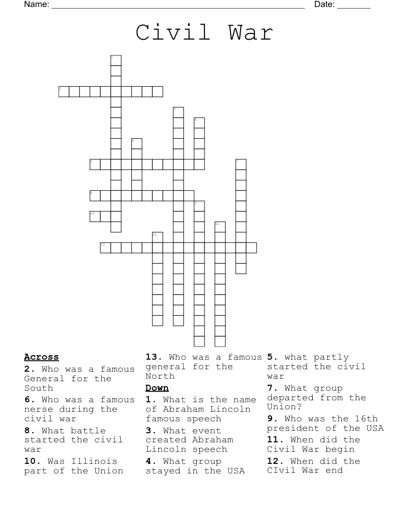 Civil War Crossword