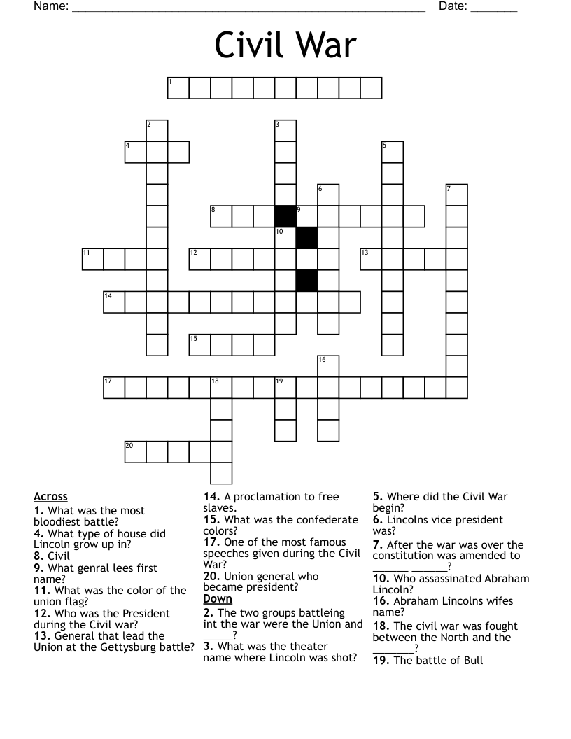Civil War Crossword