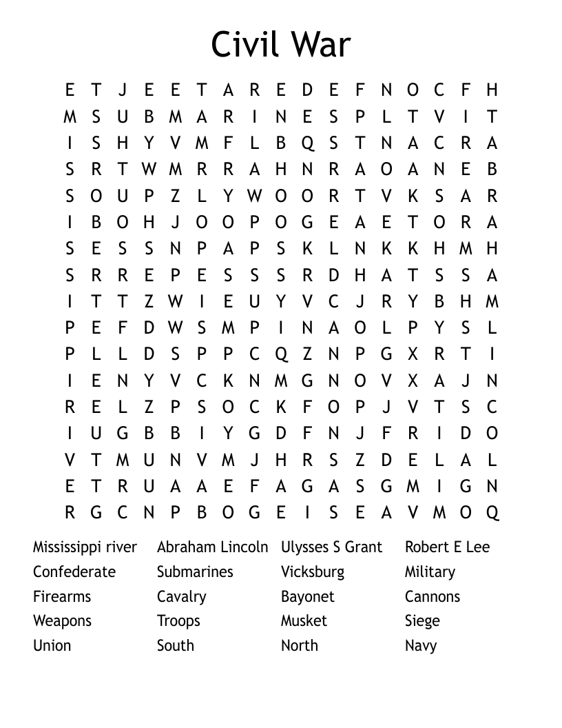 Civil War Word Search